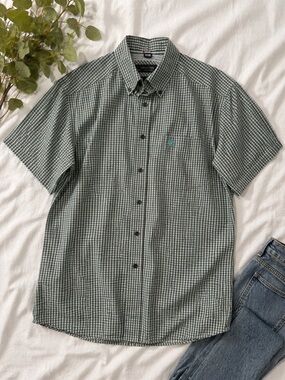 Ariat Pro Series Button Down Shirt Mens Medium Green Plaid Short Sleeve Western